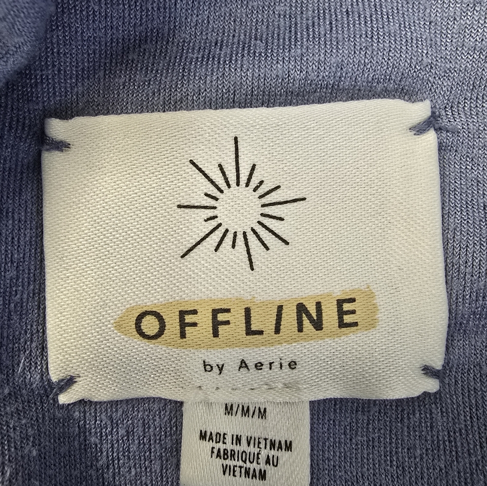 Offline by Aerie Velour Hoodie Blue Cropped Long Sleeve Relaxed Fit Athleisure M - Picture 2 of 12